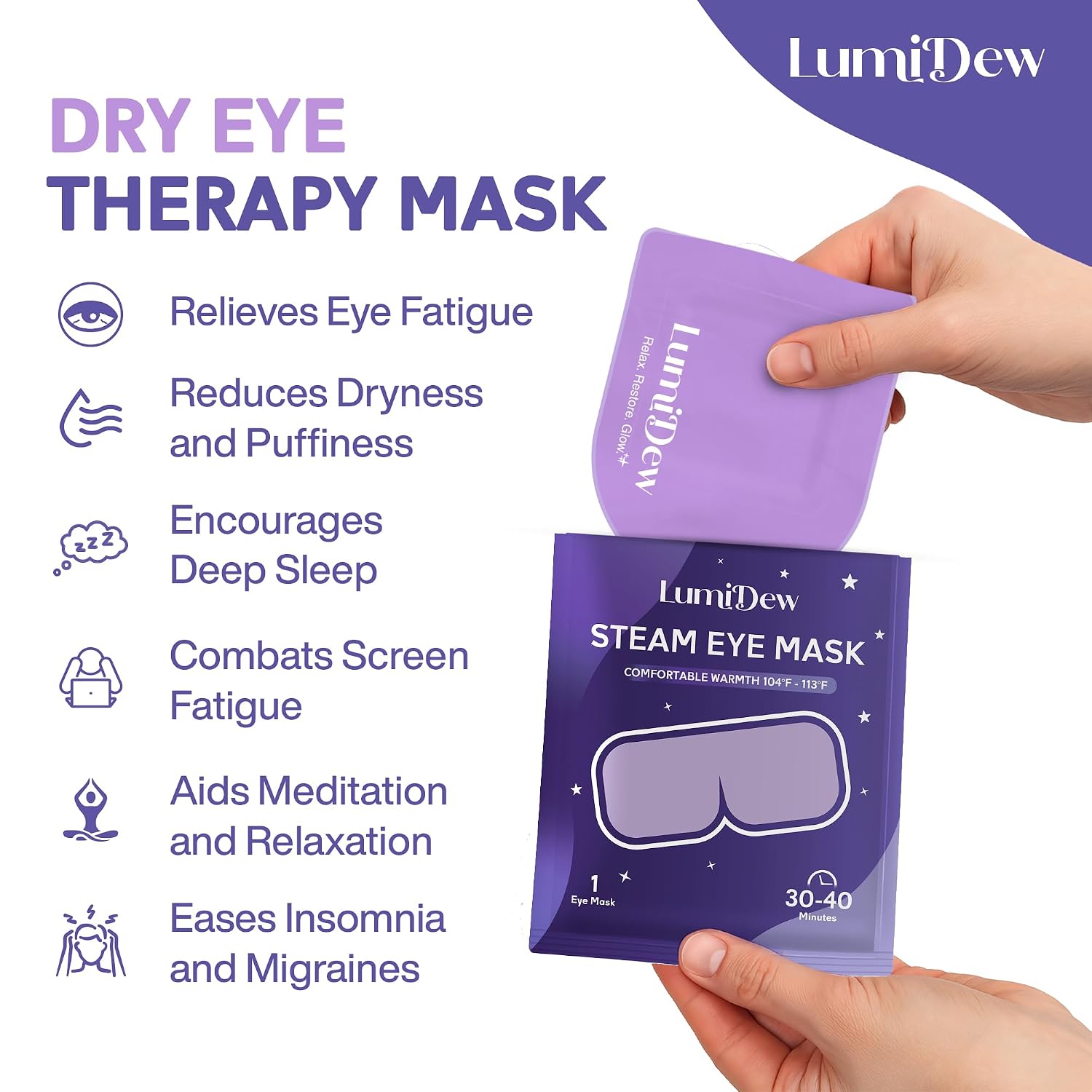 Thumbnail 1 de LumiDew Steam Eye Mask: Self-Heating, Unscented Warm Compress for Sleep, Travel, and Stye Relief