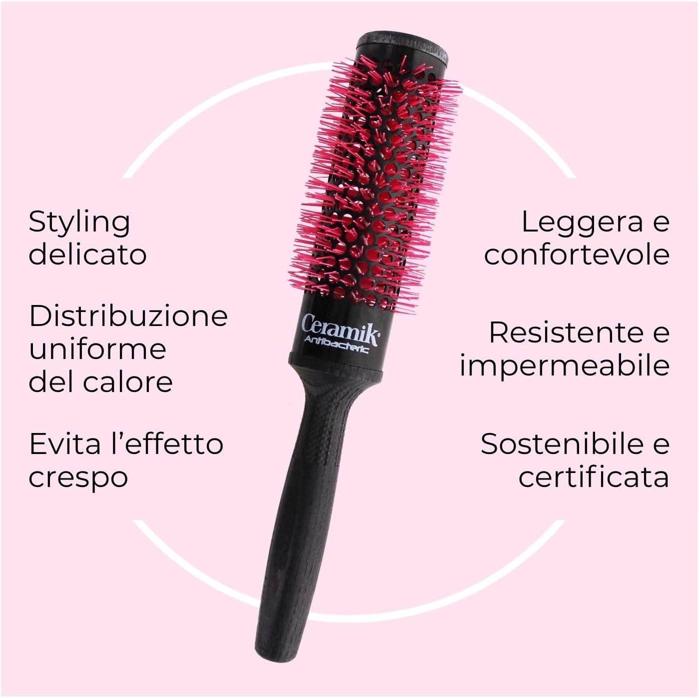 Detalle de TEK Linea Professionale Spazzola Termica con Rullo in Ceramica e Setole Antibatteriche – Diametro 36 mm
