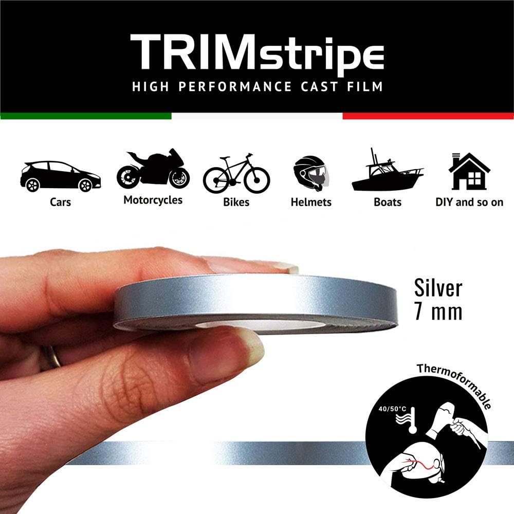 Detalle de 4R Quattroerre.it 10479 Trim Stripes Strisce Adesive per Auto, Argento, 7 mm x 10 mt