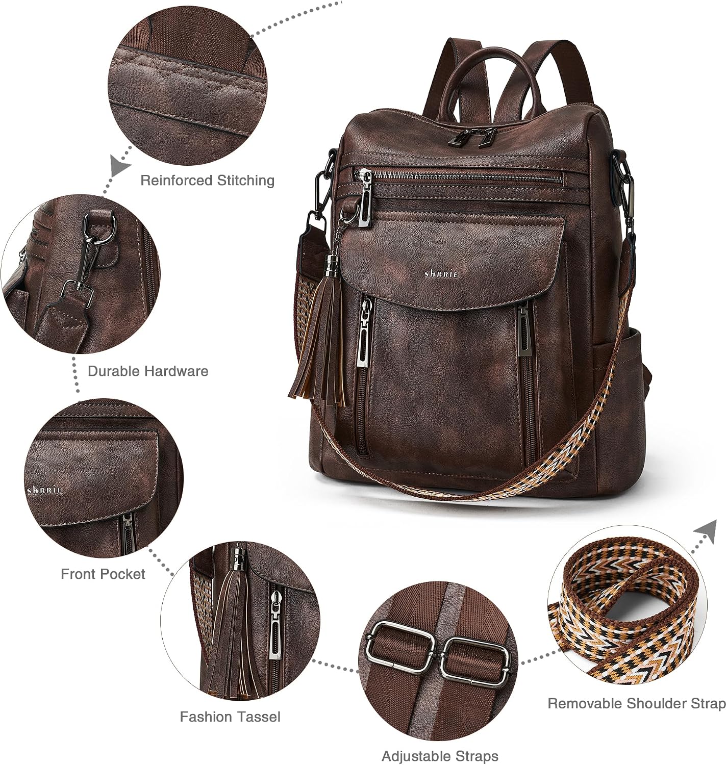 Thumbnail 5 de Shrrie Damen-Rucksack im Vintage-Look (Kunstleder) mit vielen Fächern – dunkelgrün
