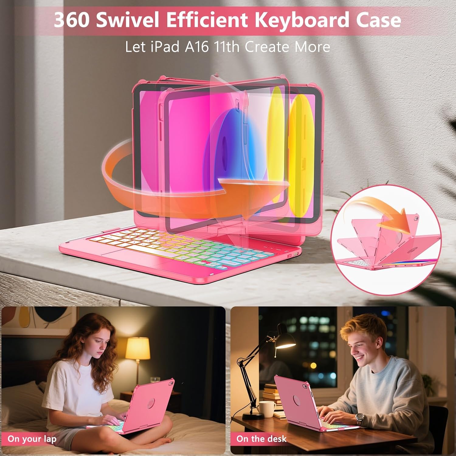 Thumbnail 3 de FUWANG Touch Keyboard Case for iPad (A16) 11th Gen & 10th Gen 10.9" with 360° Rotating Backlit Keyboard and Multi-Touch Trackpad