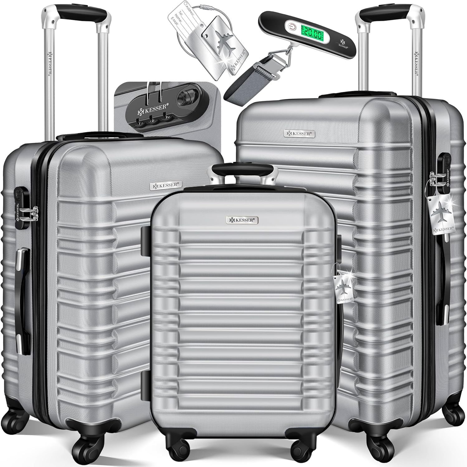Detalle de KESSER 3tlg. Hartschalenkofferset – ABS-Hartschale, M-L-XL mit Kofferwaage, Gepäckanhänger und TSA-Schlösser