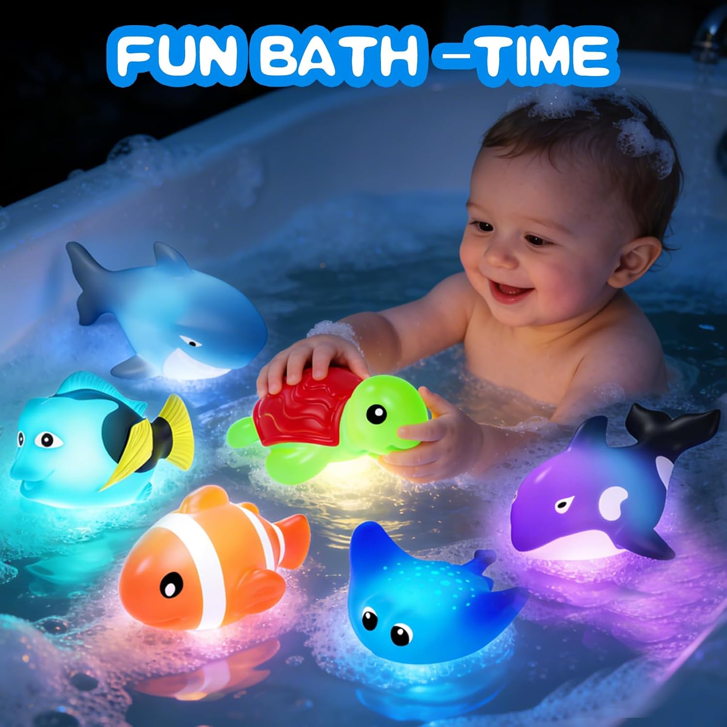 Thumbnail 4 de Light Up Bath Toys – Mold-Free No-Hole, Water-Activated LED Ocean Animal Bath Toys (Water Table/ Bathtub/ Shower)