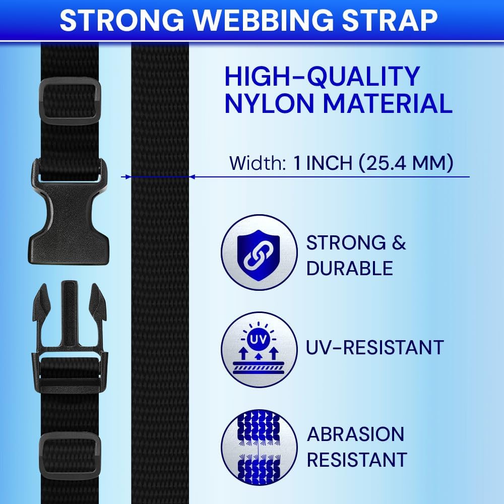Detalle de TECEUM Buckles & Strap Kit – 1" Black Nylon Webbing (6 yd) with 6 Buckles, 12 Tri-Glide Sliders, and 6 D-Rings