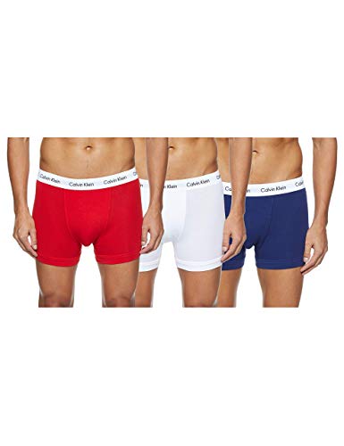 Detalle de Calvin Klein 3p Trunk Bóxer para Hombre – Pack de 3 (S) White/Red Ginger/Pyro Blue