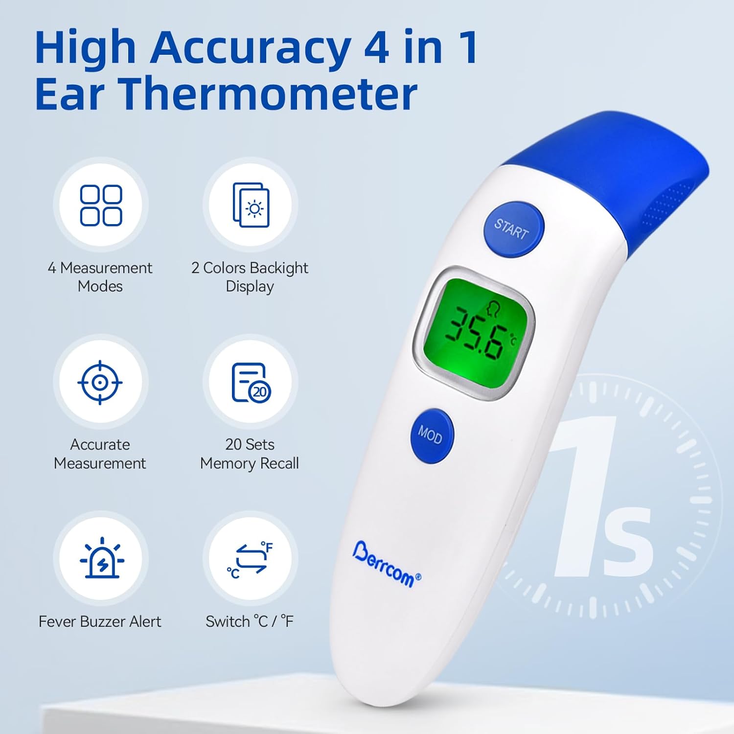 Thumbnail 5 de Berrcom Stirn- und Ohrthermometer Fieberthermometer – berührungslos, 4-in-1 infrarot