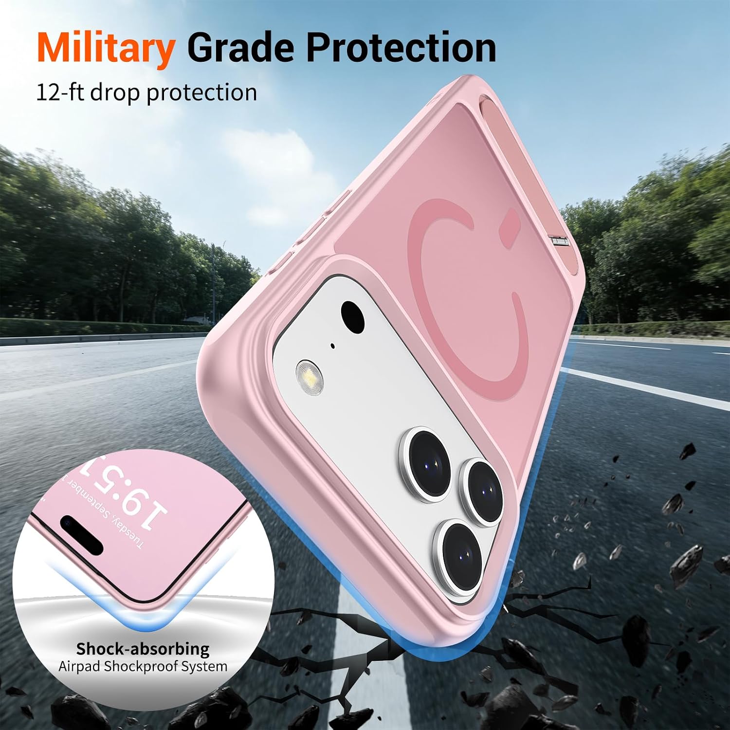 Detalle 2 de SUPFINE Magnetic iPhone 17 Pro Case, Translucent Matte Pink with Kickstand