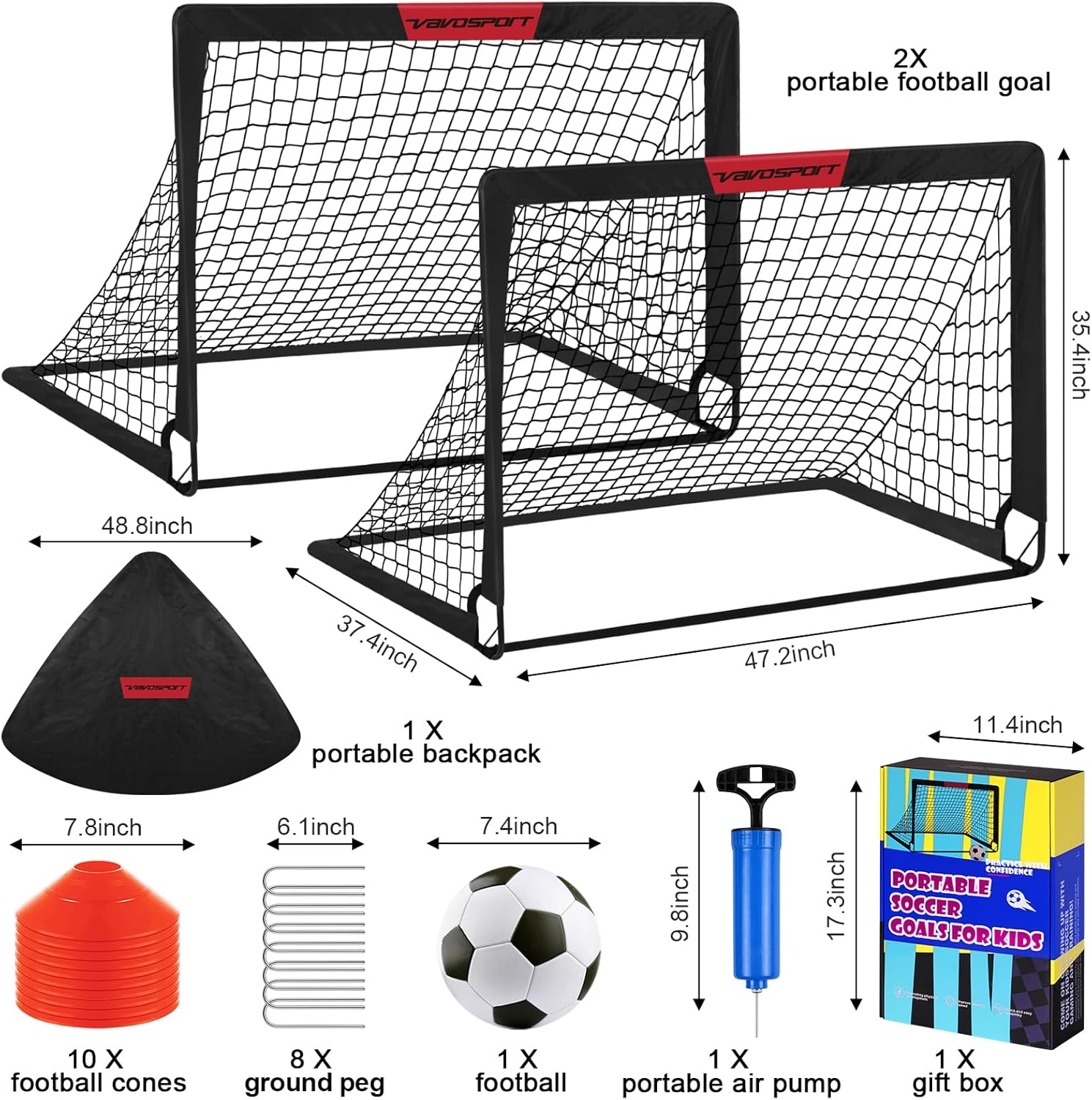 Thumbnail 1 de Kids Football Goals for Garden Set – 2 x 4ft x 3ft Portable Pop-Up Goals with Ball & Accessories