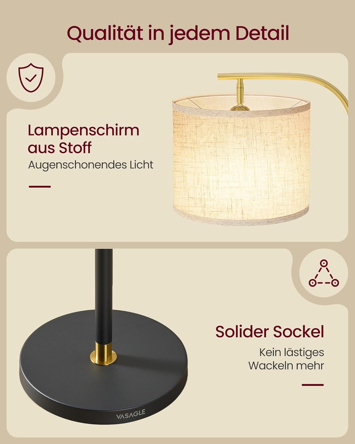 Thumbnail 5 de VASAGLE Stehleuchte LFL006BD02 – Bogenlampe, höhenverstellbar, Stoffschirm, 150–175 cm, matt-schwarz
