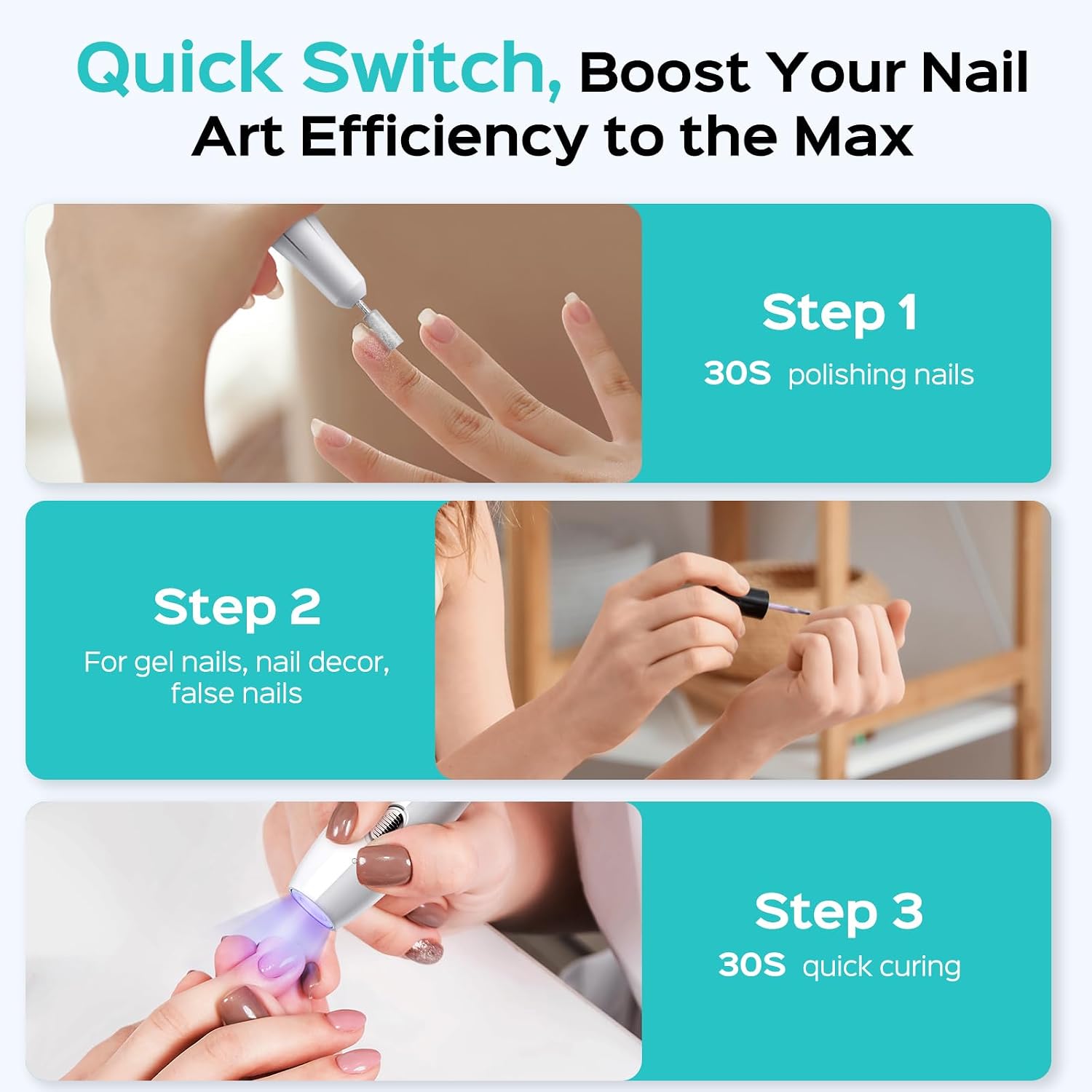 Detalle de COSLUS C41 Cordless 2-in-1 Nail Drill with Lamp: Portable Efile for Home & Salon