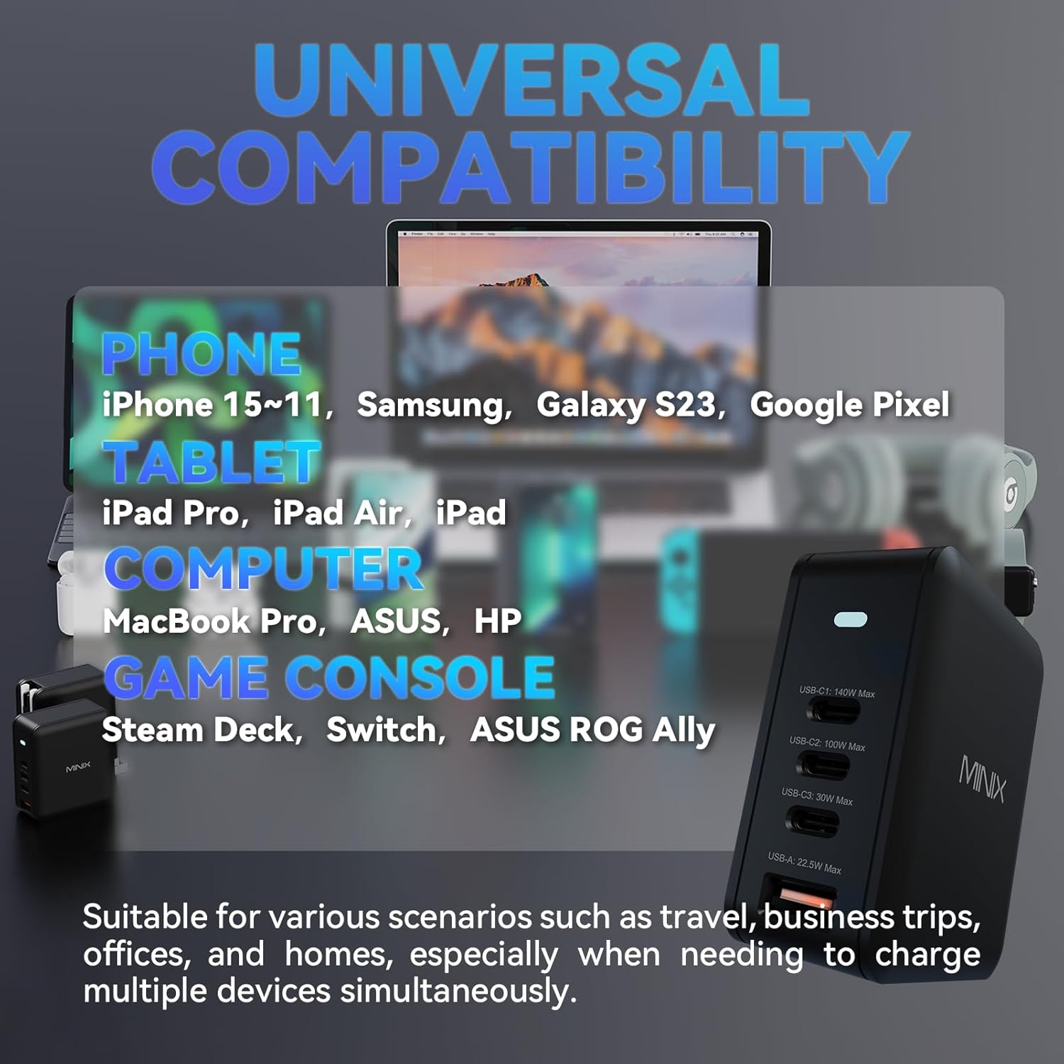 Thumbnail 4 de MINIX 165W GaN II Charger with 4 Ports (PD 3.1, 140W)