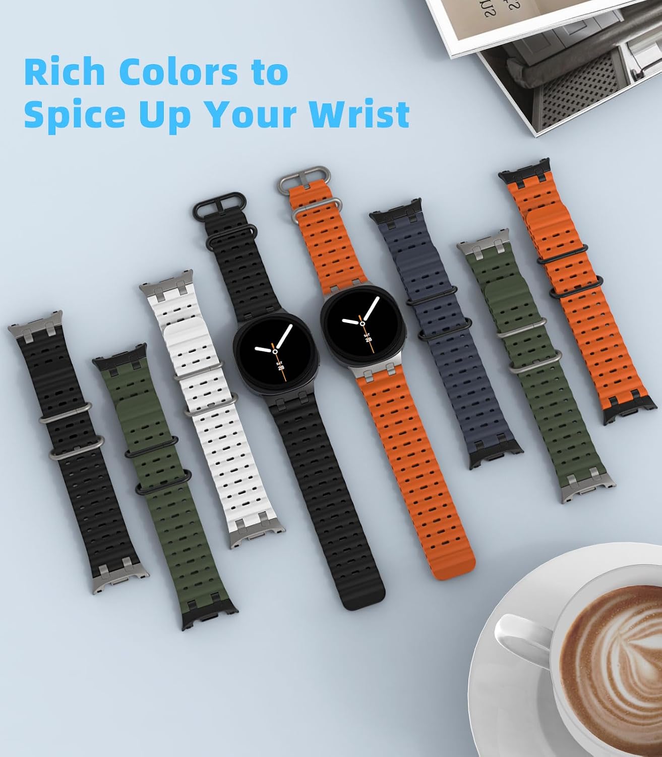 Detalle de MoKo Ocean Strap for Samsung Galaxy Watch 8 (40/44mm) & Watch 8 Classic (46mm) – breathable silicone sport band