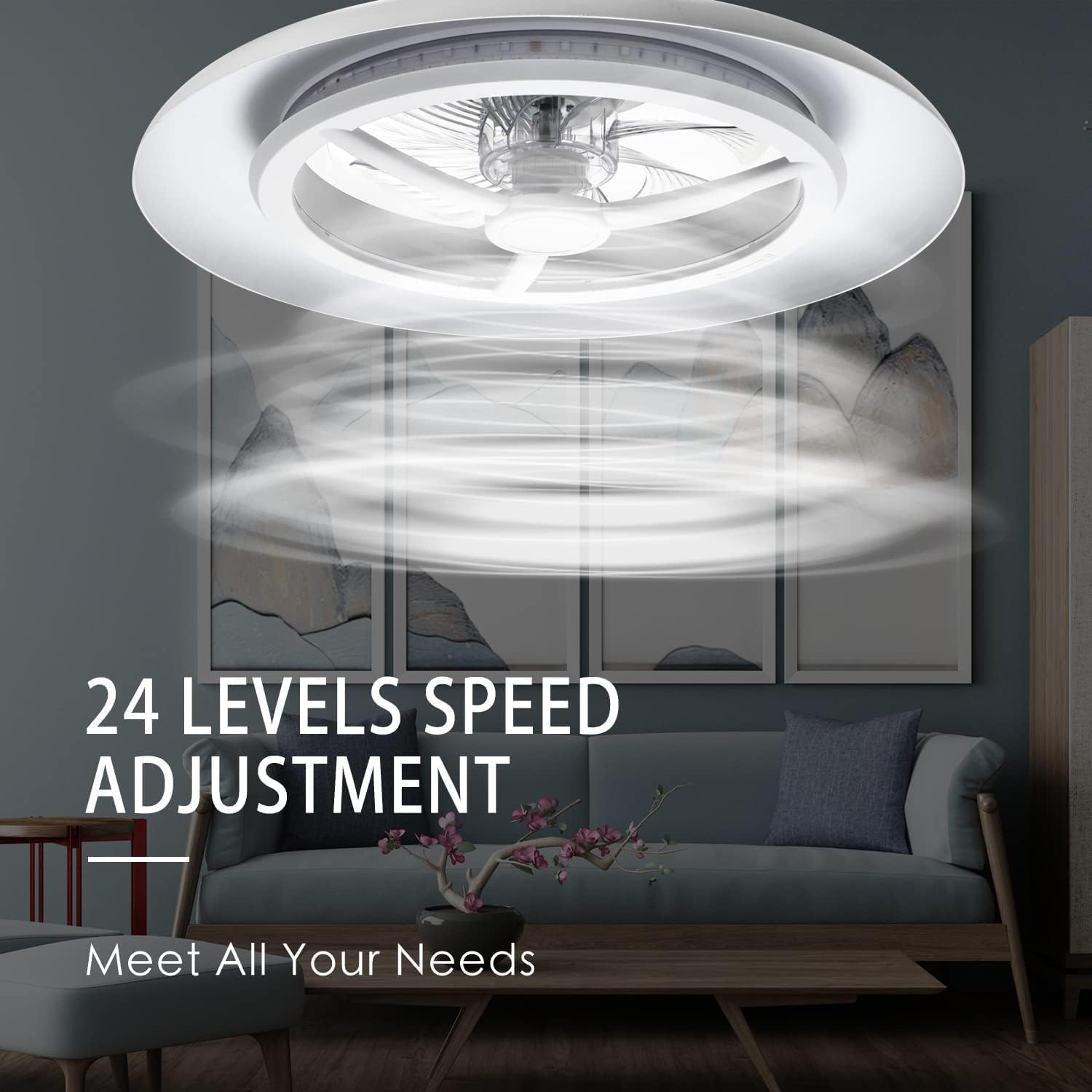Detalle de BKZO LED-Deckenleuchte mit Ventilator (55 cm) – stufenlos dimmbar, 24 Geschwindigkeitsstufen, 3000–5500 K