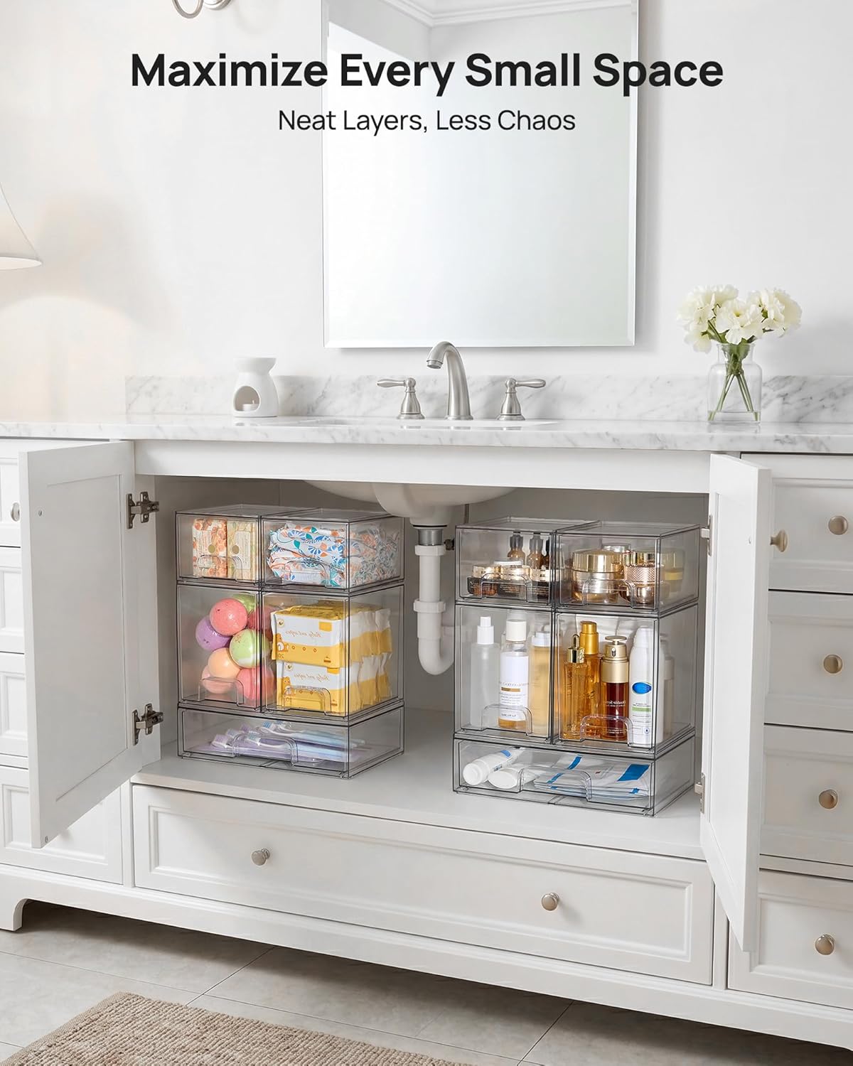 Thumbnail 5 de Vtopmart Stackable Storage Drawers 5 Clear Bins