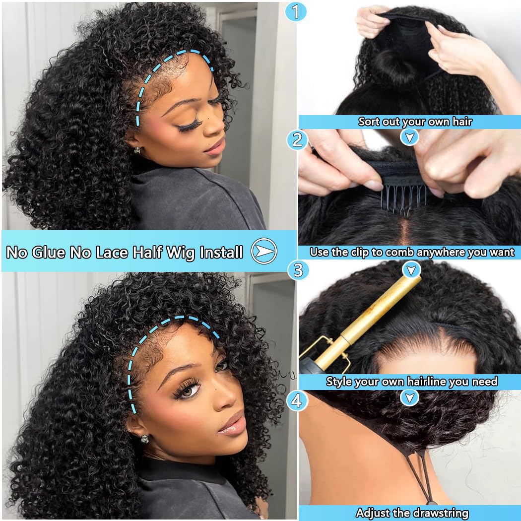 Detalle 2 de QUANDIAN Kinky Curly Half Wig 20" 200% density ๐ฉ๐ฆฑ