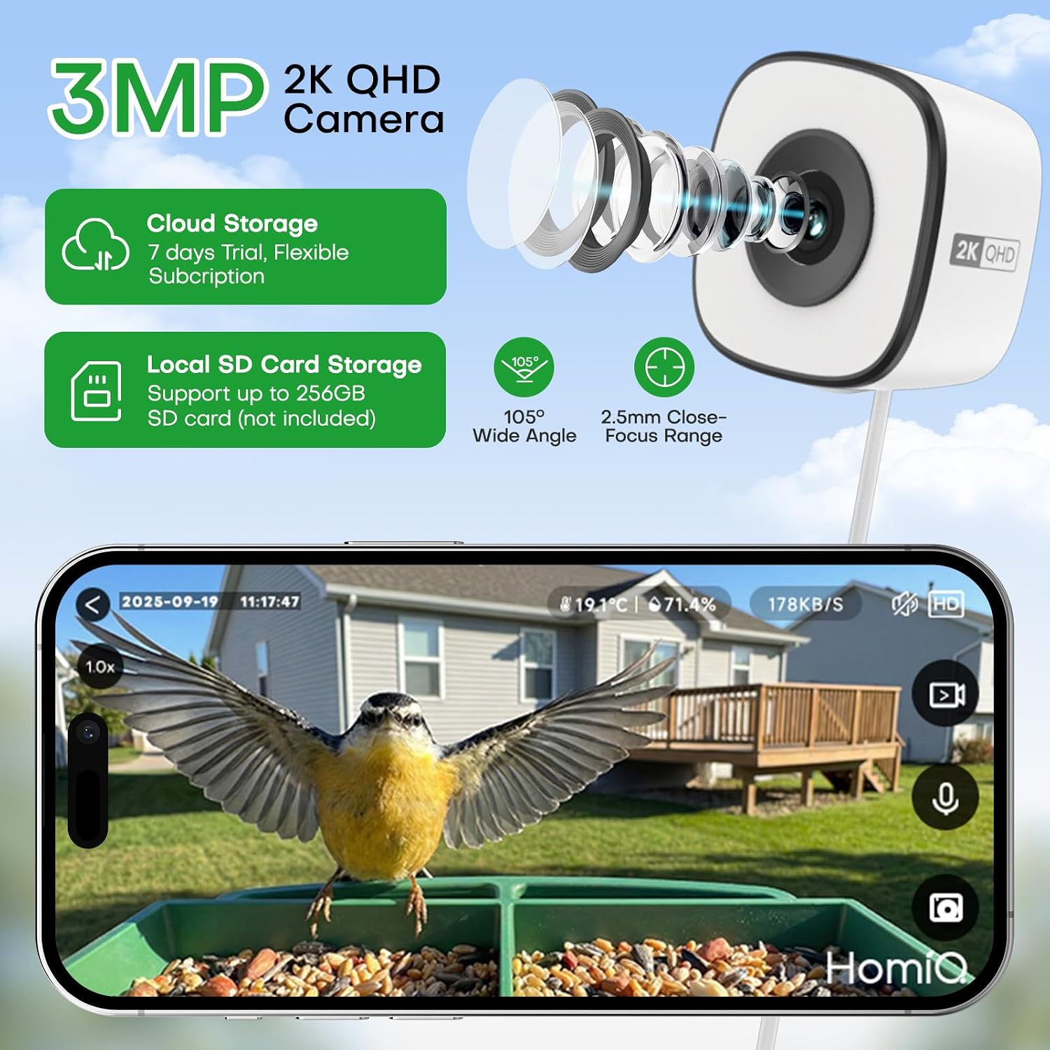 Thumbnail 1 de HomiQ Smart Window Bird Feeder with 2K HD Camera – AI Species Identification