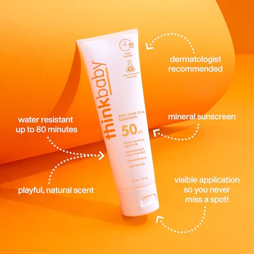 Detalle de Thinkbaby Sunscreen SPF 50+ Mineral Formula, Water Resistant, 3 Oz