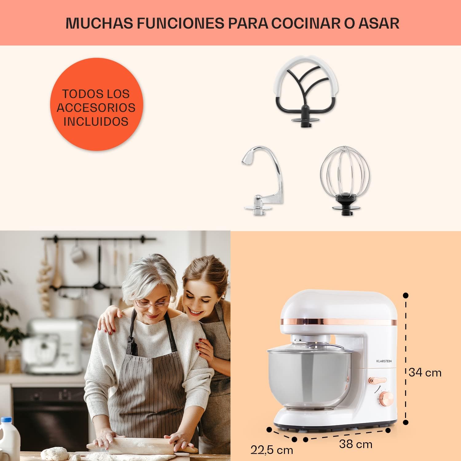 Thumbnail 4 de Klarstein Batidora Amasadora Planetaria 5L 1800W 6 velocidades 🥣