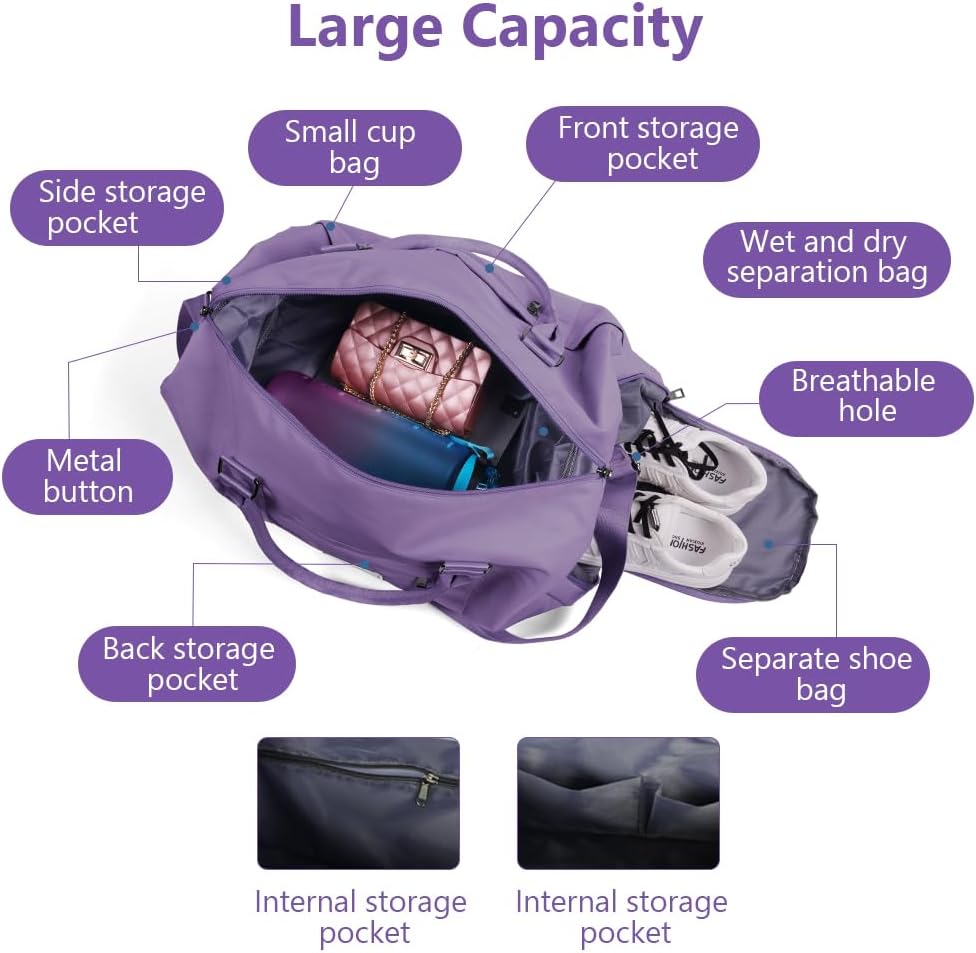 Detalle de Flintronic Sporttasche / Reisetasche (Reise-Duffel) mit Schuhfach & Nassfach, wasserabweisend, lila