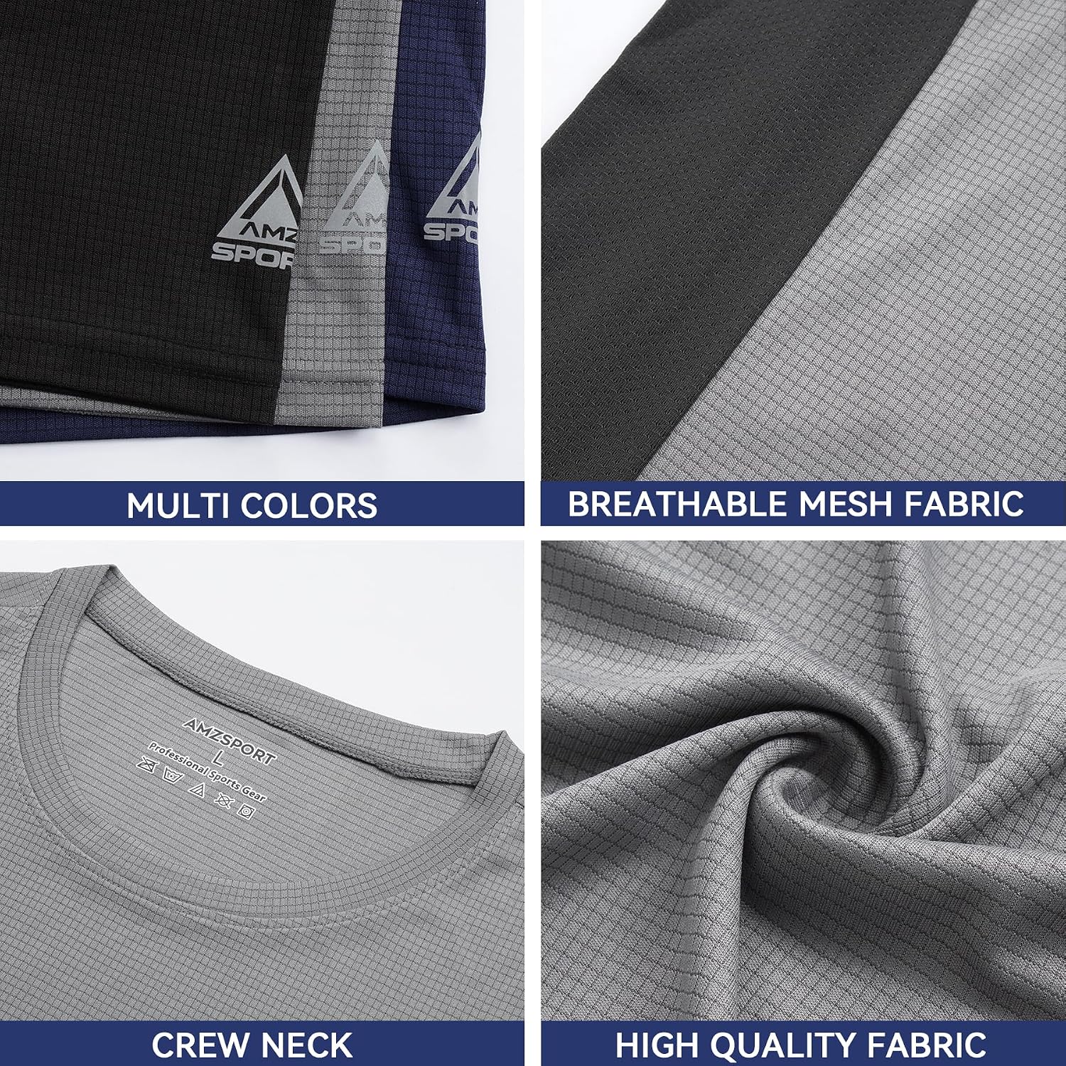 Detalle de AMZSPORT set da 1/3/5 t-shirt sportive da uomo traspiranti a girocollo