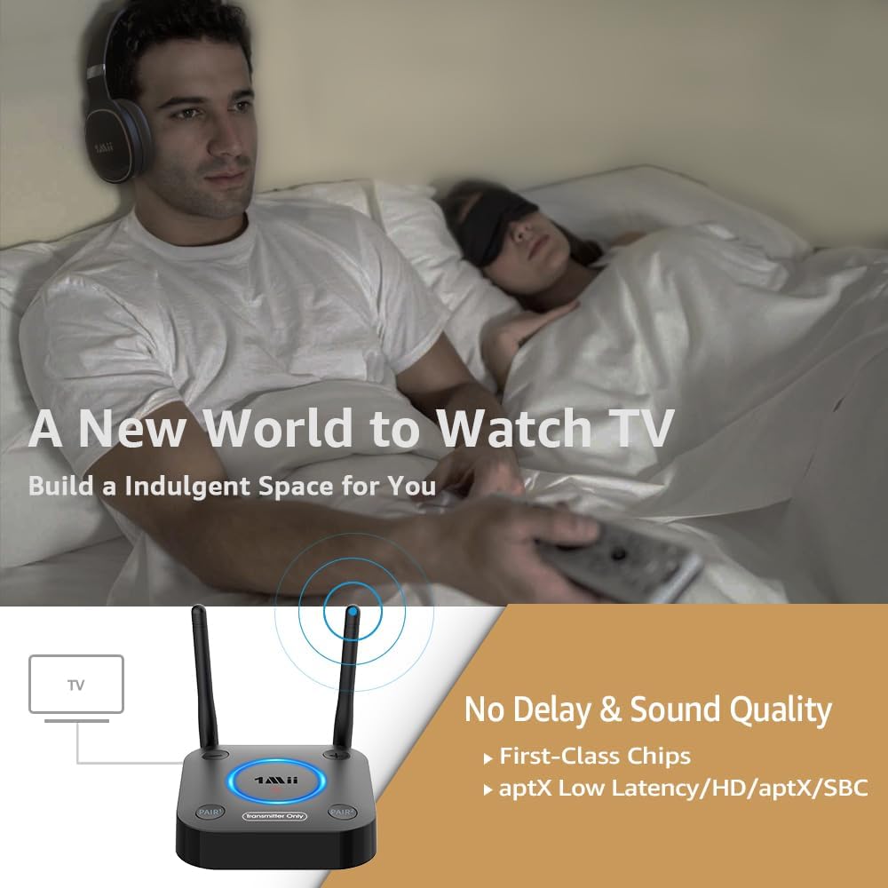 Thumbnail 4 de 1Mii B06TX Bluetooth 5.3 TV Transmitter for Two Headphones, aptX Low Latency