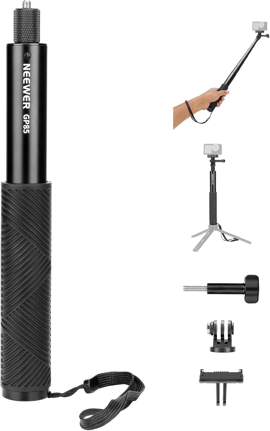 NEEWER GP-85 Kit asta di prolunga per action cam con selfie stick invisibile 121 cm e supporto magnetico a sgancio rapido