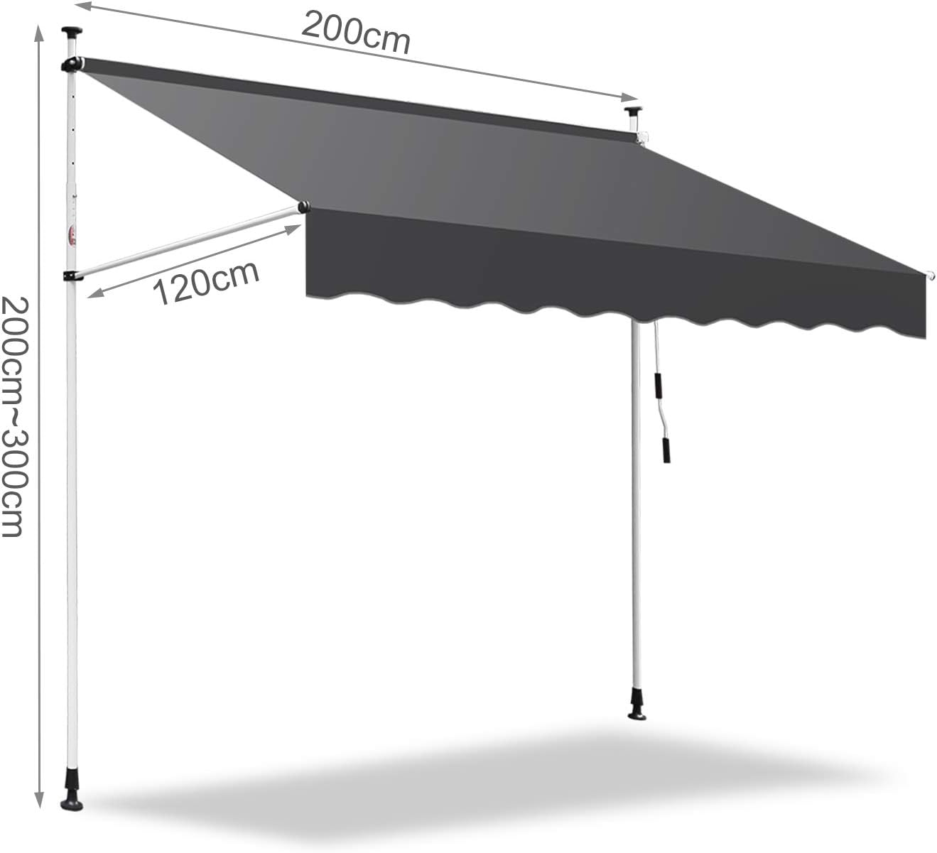 Thumbnail 6 de Tubiaz Klemmmarkise Balkon ohne Bohren – 200 cm Breite mit Handkurbel, höhenverstellbar (grau)