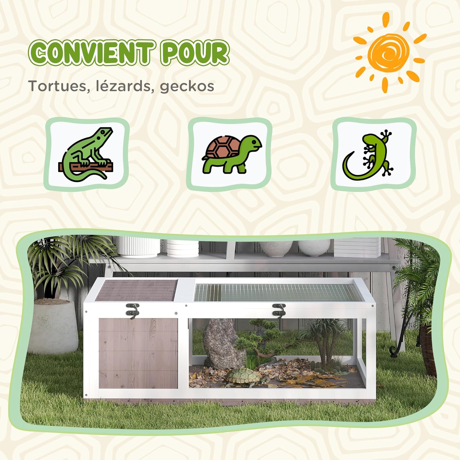 Thumbnail 5 de PawHut Maison pour tortues de terre double zone en bois (91 x 60,5 x 32 cm) avec toit ouvrable