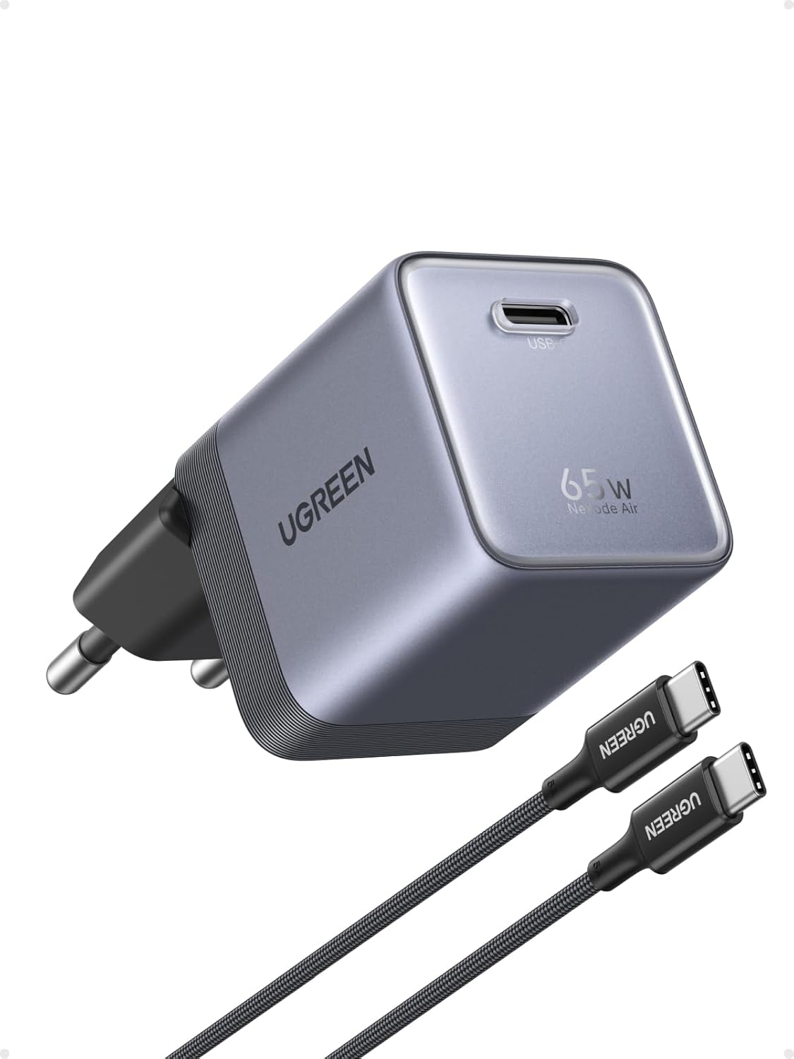 Detalle de UGREEN Nexode Air 65W: Chargeur USB-C GaNInfinity avec câble 100W — polyvalent et compact