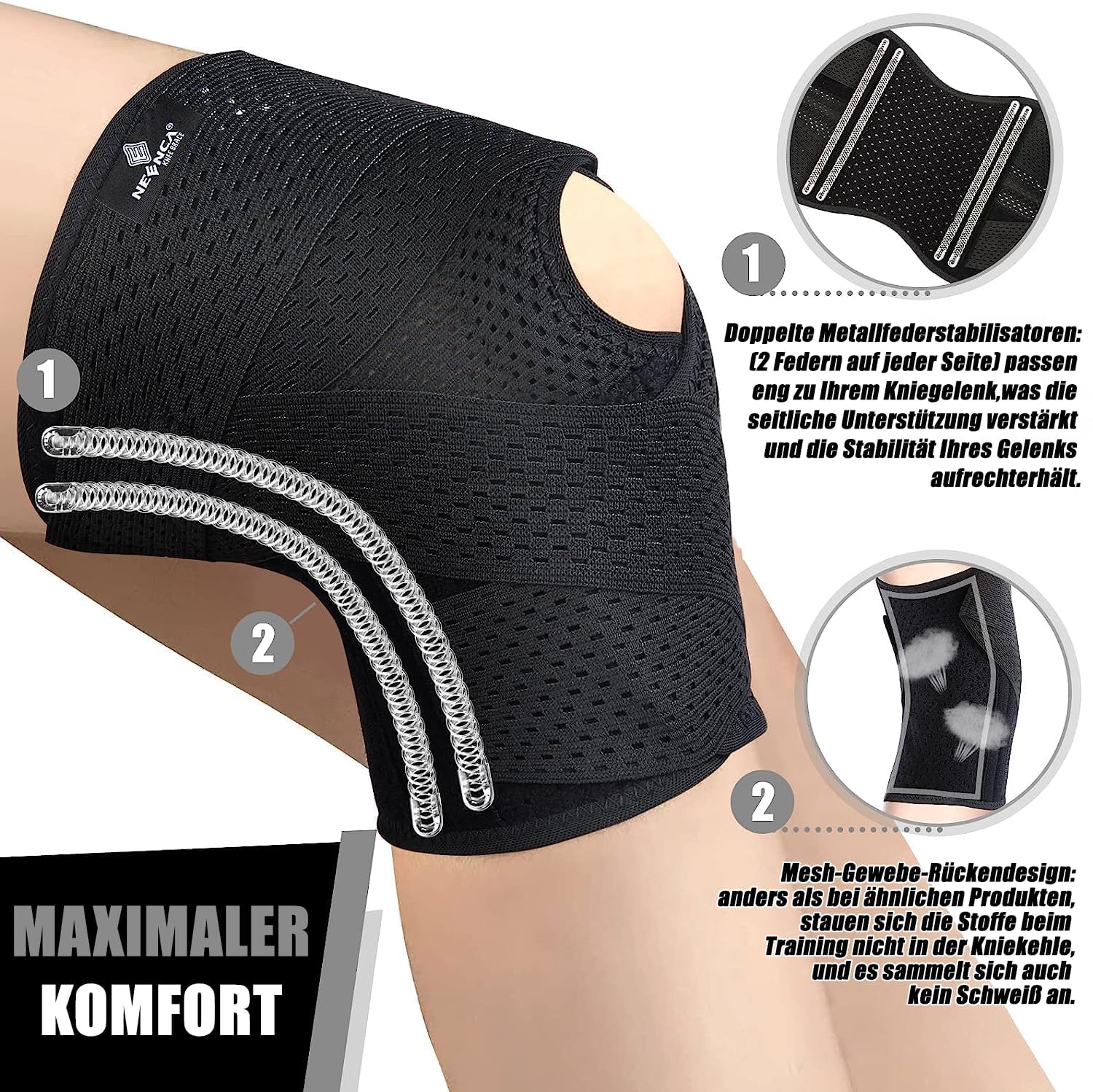 Thumbnail 2 de NEENCA Knieschmerzen Bandage mit Luftgitterstoff – Kniestütze mit Stabilisatoren und offener Patella für Meniskus, ACL & Arthritis