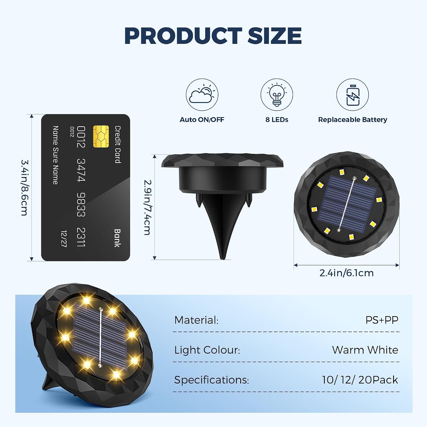Thumbnail 3 de Solpex 20 Pack Solar Lights Outdoor Garden: 8 LEDs Ground Lights with IP65 Waterproofing