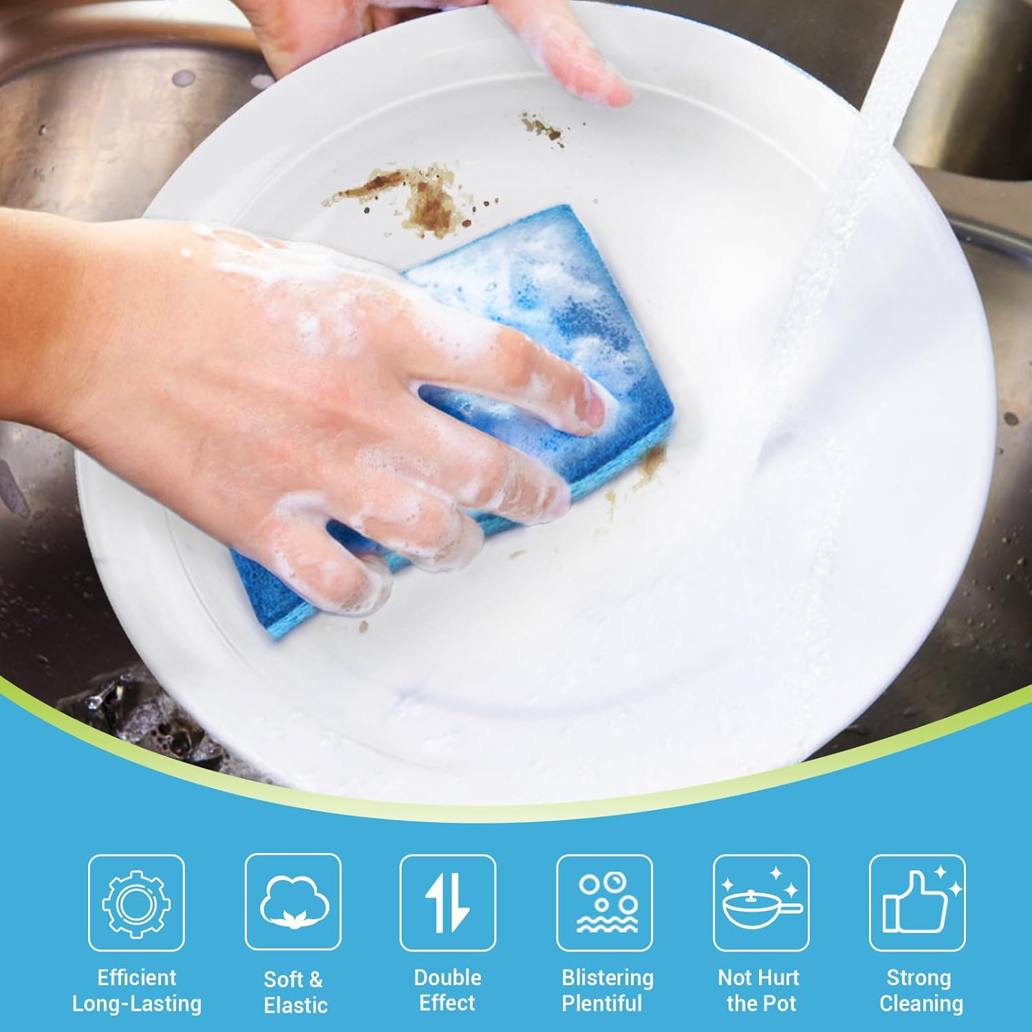 Detalle de AIDEA Non Scratch Scrub Sponge (24 Count) — Dual-Sided Dish & Kitchen Cleaning Sponges