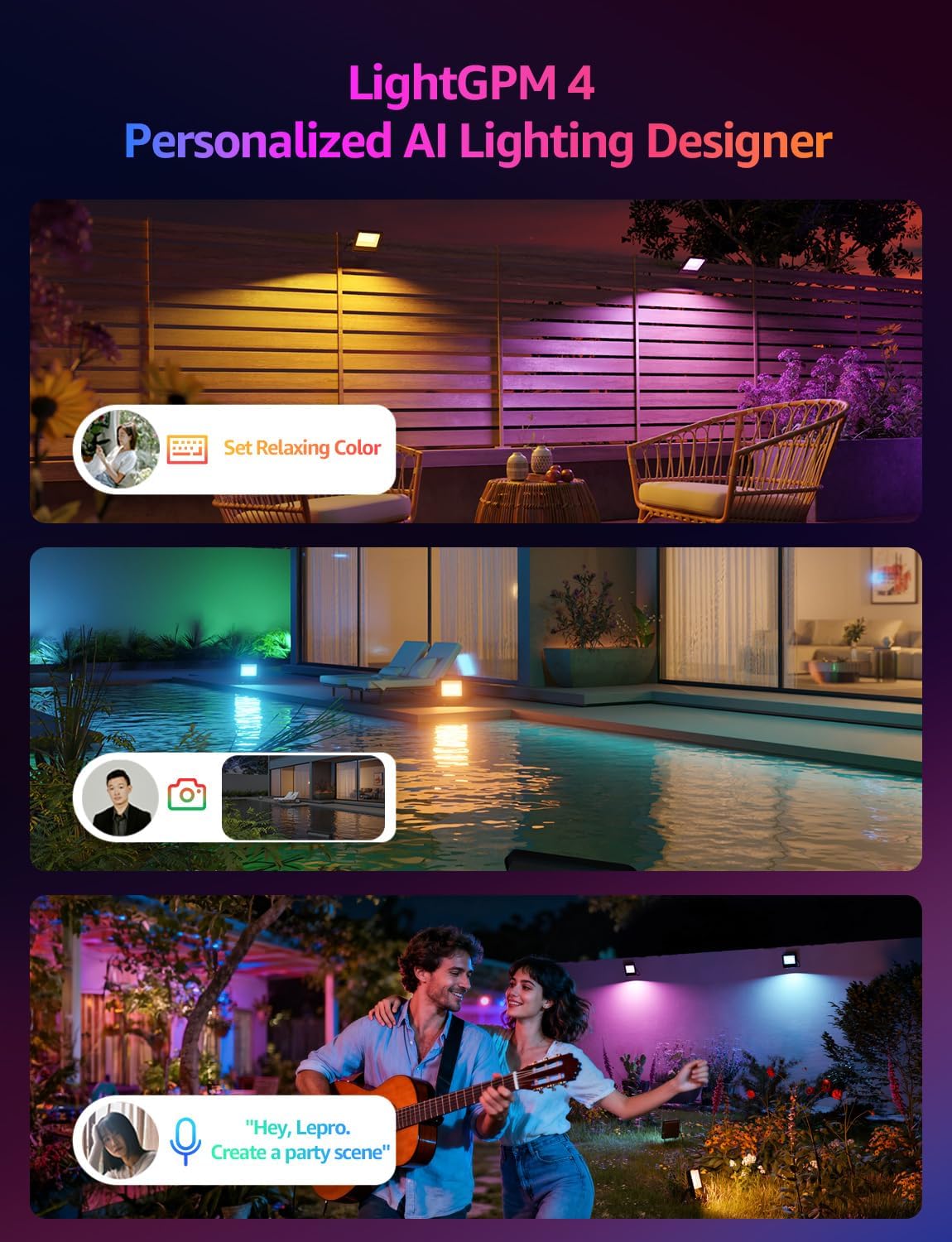 Thumbnail 1 de Lepro LED Flood Light Outdoor 30W: Colour Changing, AI Voice Control & Music Sync