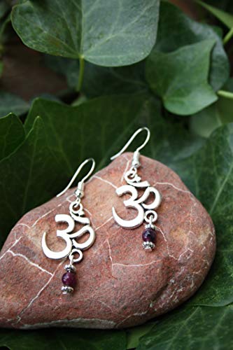 Thumbnail 1 de Simboliks OM Pendientes de protección Reiki con mineral amatista y símbolo Om boho chic