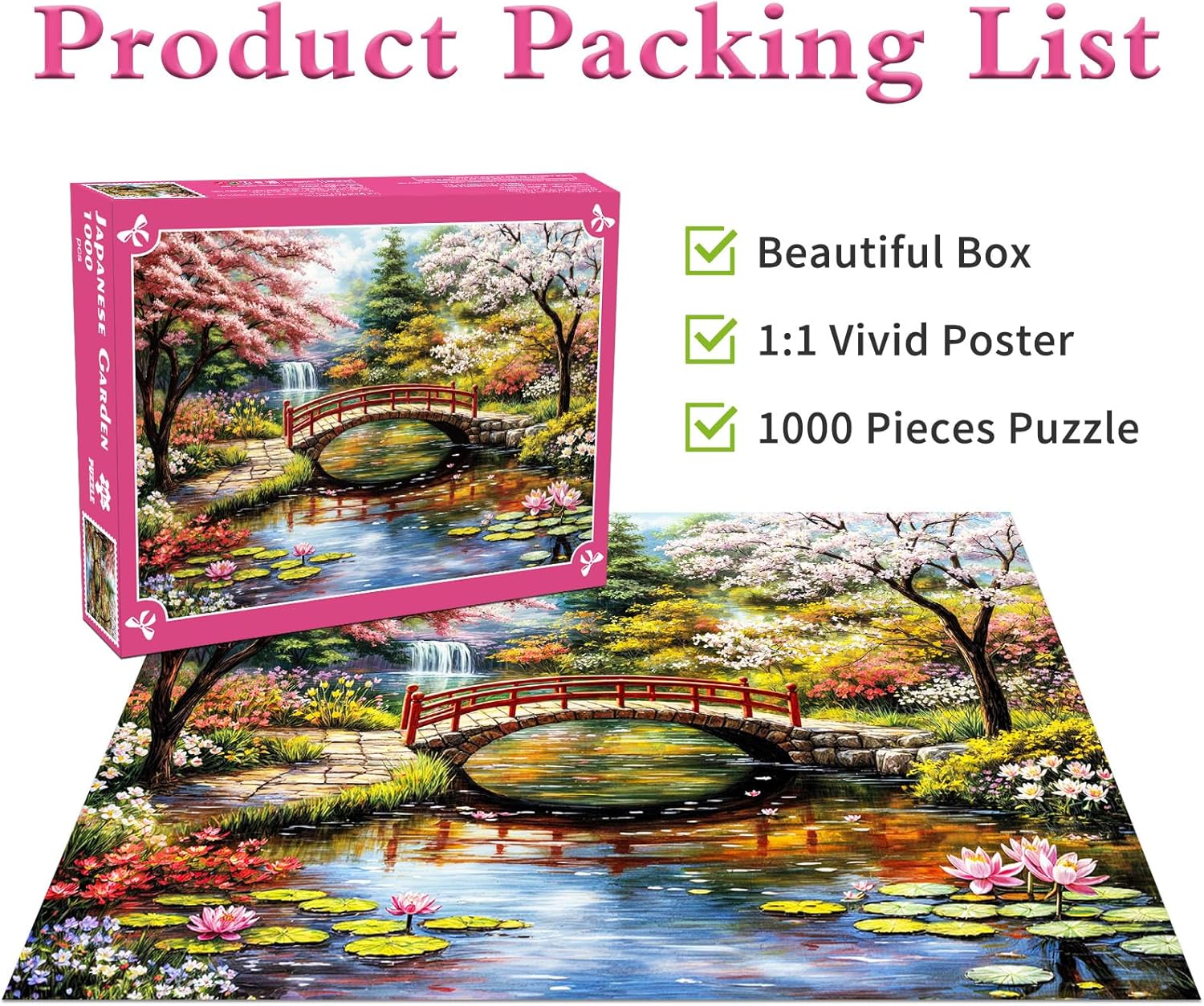 Thumbnail 4 de Japanese Garden 1000-Piece Jigsaw Puzzle (Cherry Trees & Water Lilies) for Adults