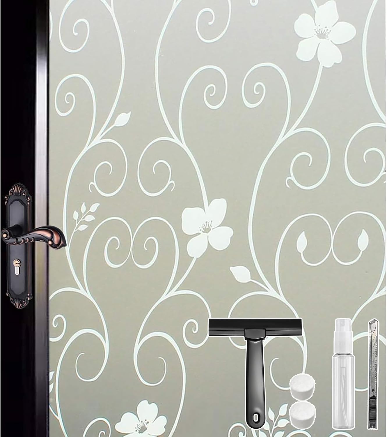 Detalle de DUOFIRE DP014W-3680 White Flower Window Privacy Film, Static Cling, 90 x 200 cm