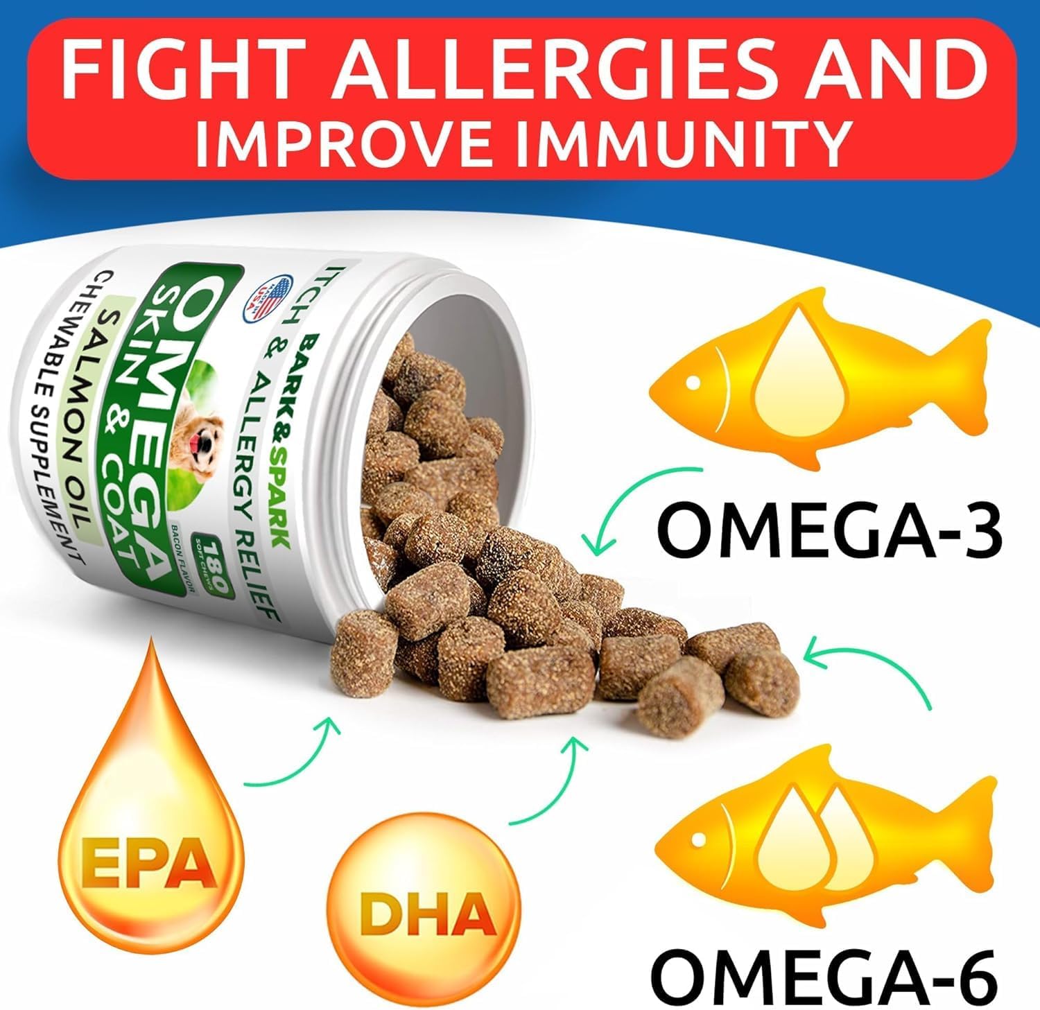 Detalle de Bark&Spark Omega-3 Dog Supplement, 180 Count