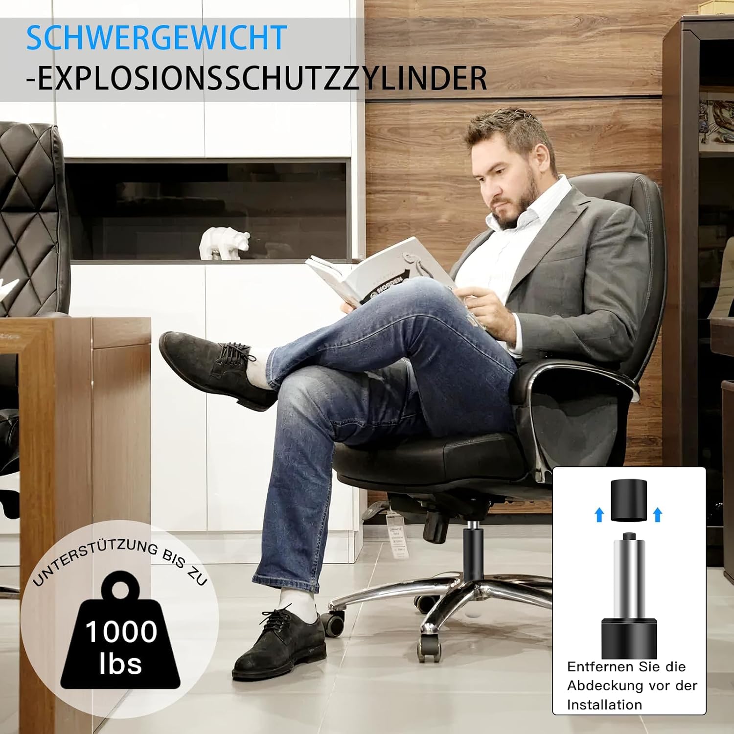 Detalle de Gasdruckfeder für Bürostühle 1000 lbs (450 kg) – höhenverstellbar, 290–430 mm, 360° Drehung
