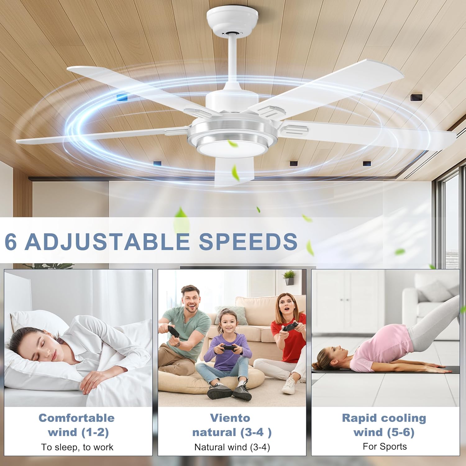 Detalle de Ohniyou Ventilatore da soffitto 132 cm con telecomando, controllo app e luce dimmerabile