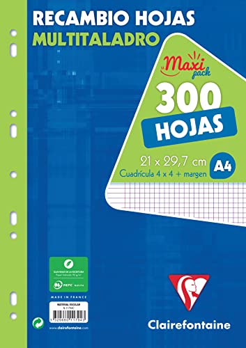 CLAIREFONTAINE 11794C Recambio hojas multitaladro 300 hojas 📎