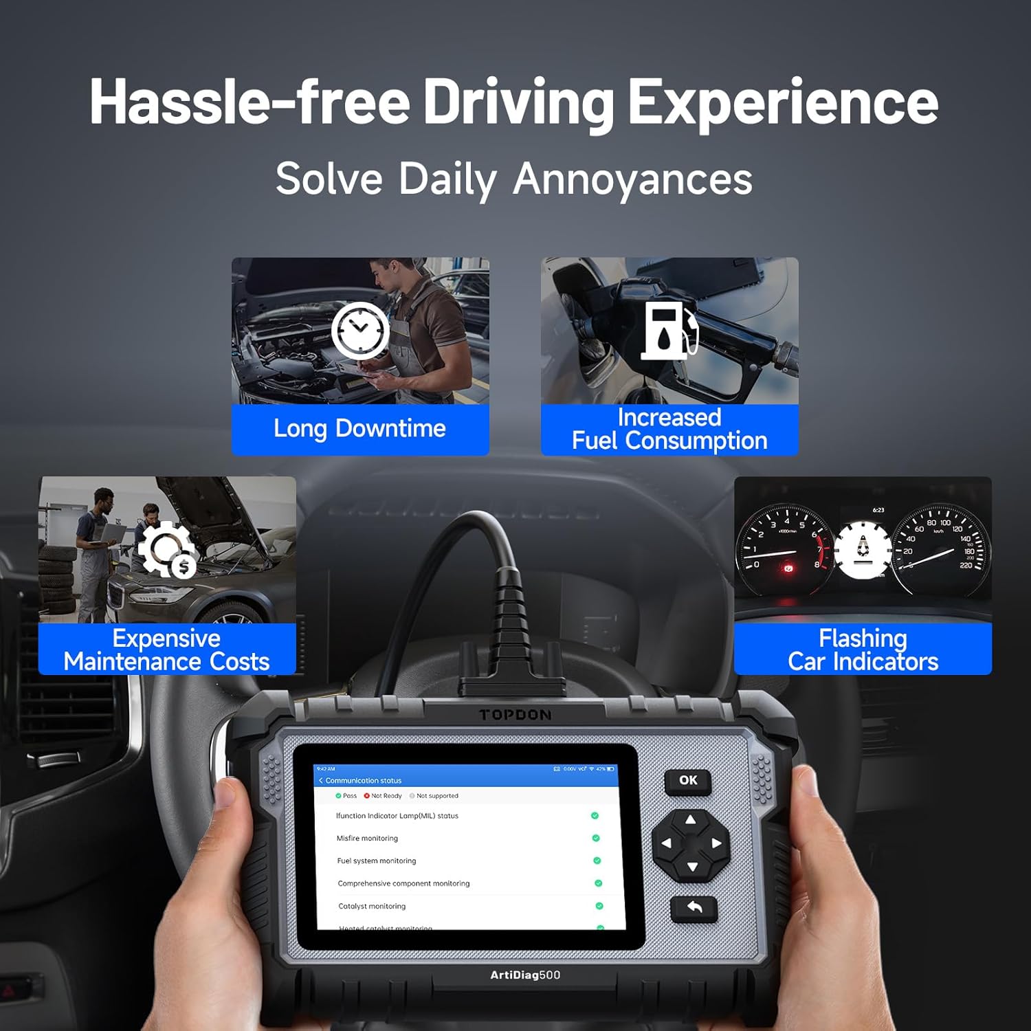 Detalle de TOPDON ArtiDiag500 OBD2 Scanner: 4‑System Diagnostic Tool with Life‑Free Updates