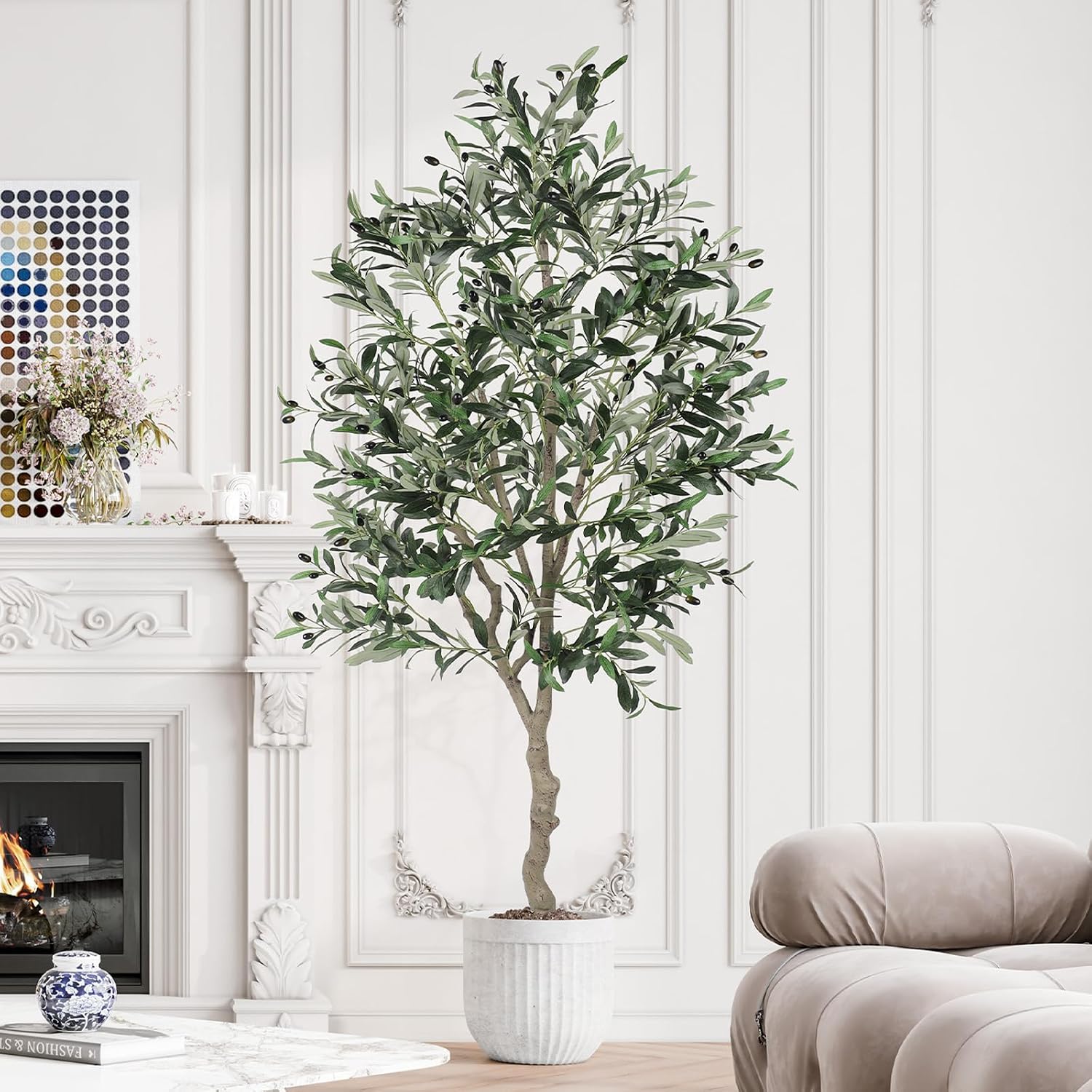 Detalle de YOLEO 6FT Artificial Olive Tree (Style 5) – Faux Olive Silk Plant for Indoor & Balcony Decor