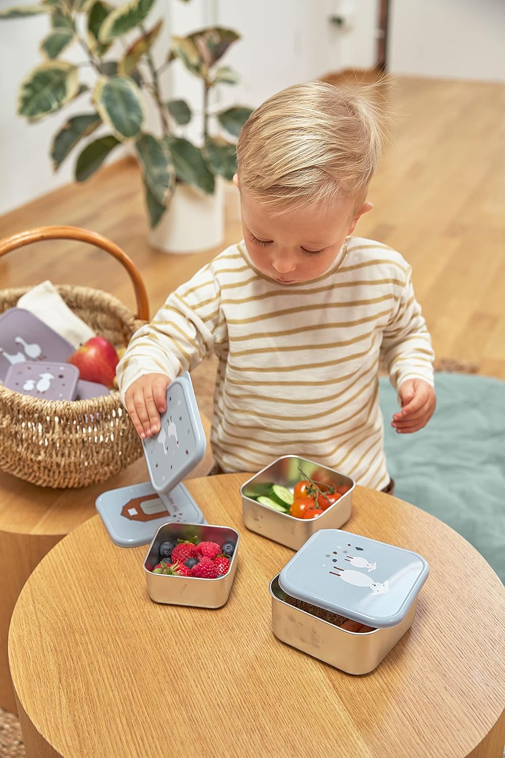 Thumbnail 4 de LÄSSIG Snackbox 3er Set Edelstahl Tiny Farmer blue – 3 Größen, spülmaschinenfest