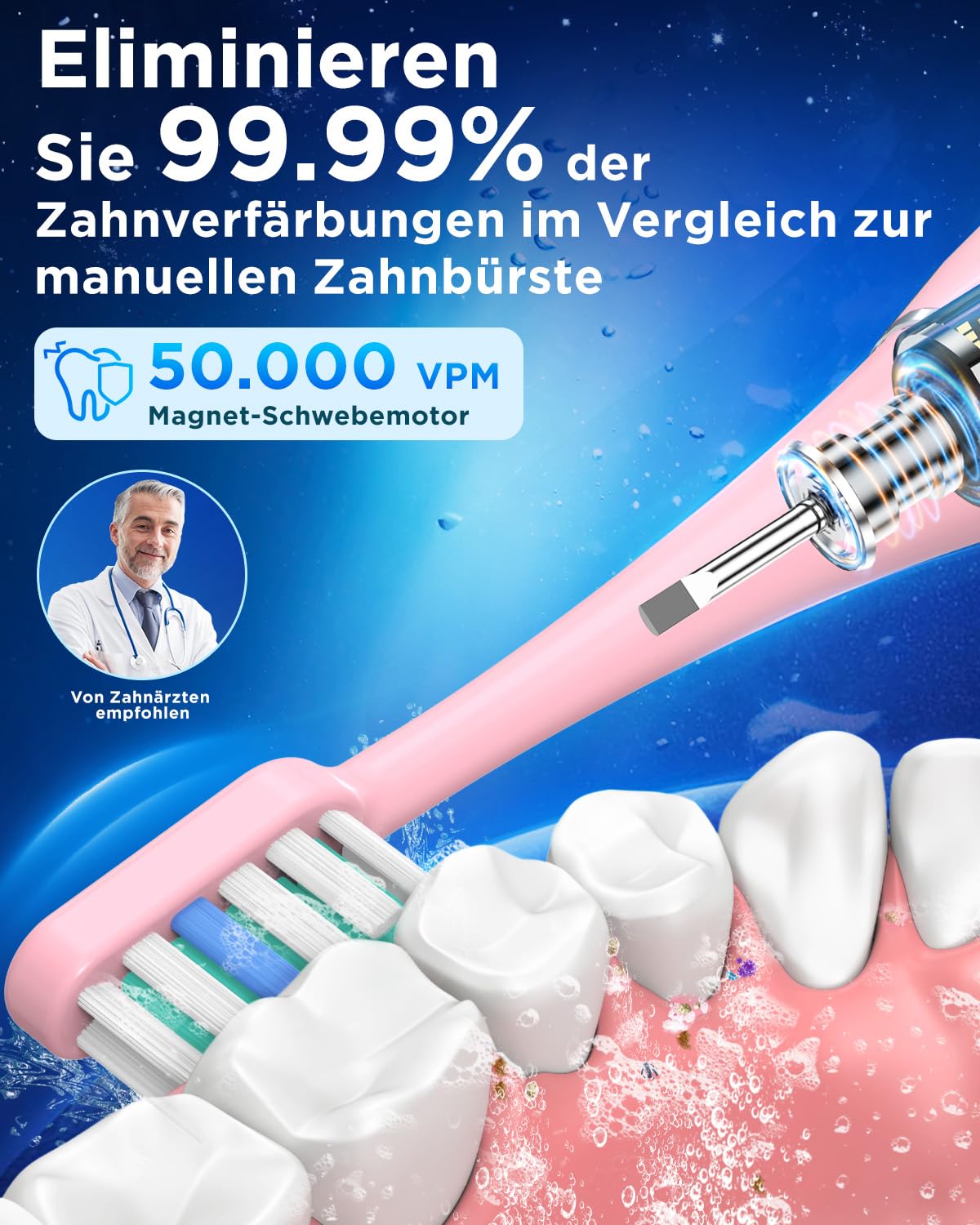 Thumbnail 1 de Elektrische Schallzahnbürste für Erwachsene und Kinder mit 5 Putzmodi, Timer und 8 Bürstenköpfen