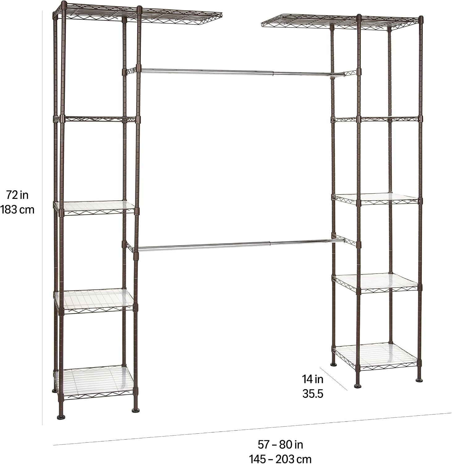 Thumbnail 2 de Amazon Basics Ausziehbarer Offener Kleiderschrank mit 10 verstellbaren Einlegeböden – Bronze