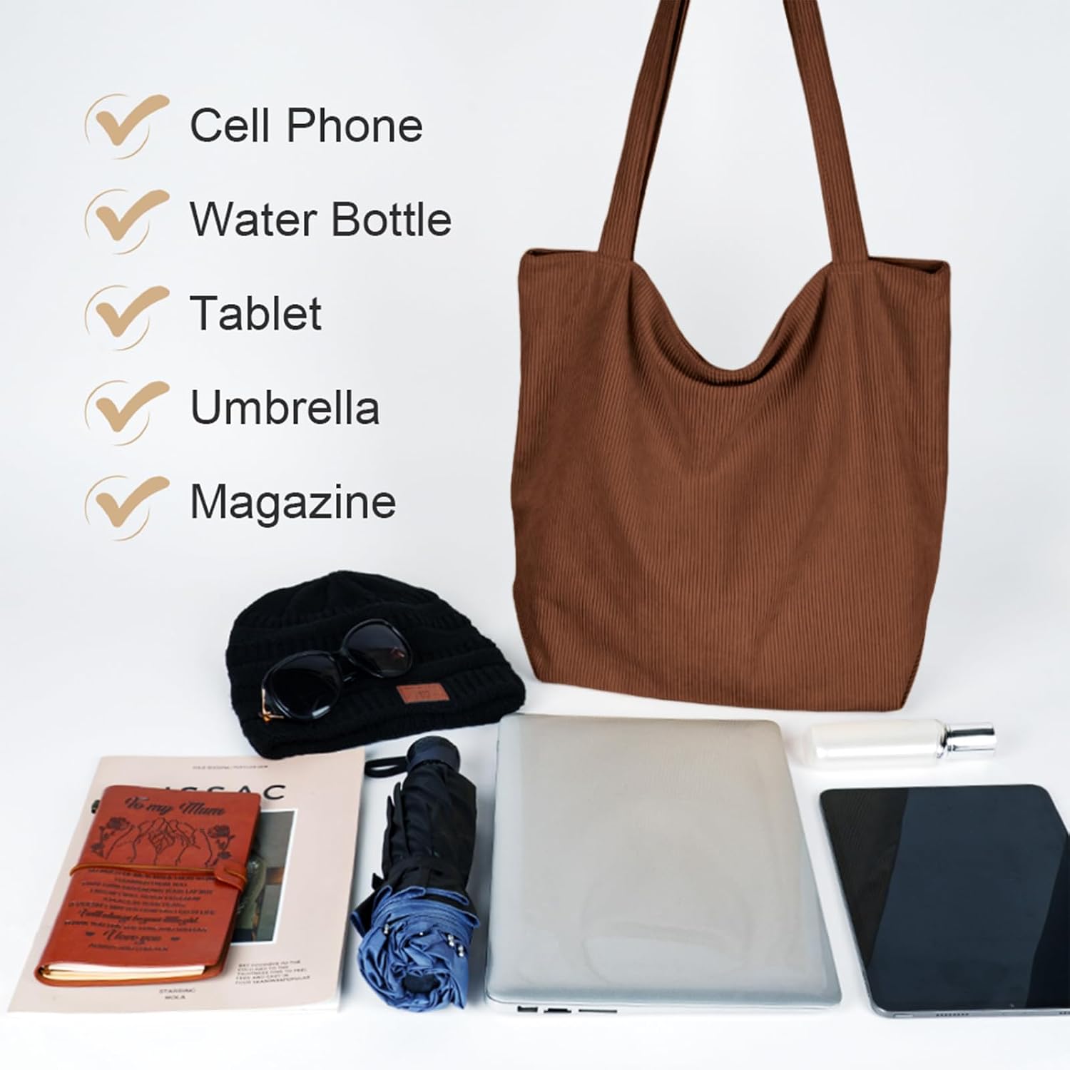 Thumbnail 6 de flintronic Corduroy Tote Bag for Women – Large Capacity, Waterproof with Zipper
