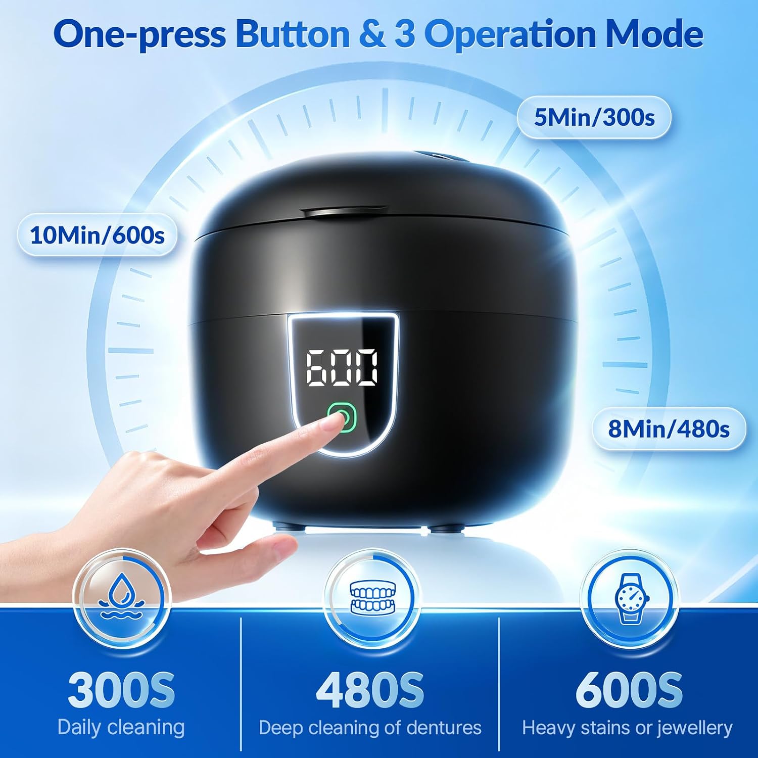 Thumbnail 4 de Ultrasonic Retainer Cleaner with 45kHz Cleaning, 4 UV-C Lamps and Removable Tank