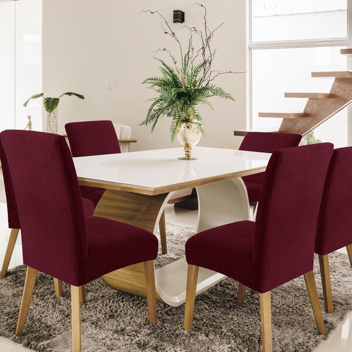 Thumbnail 2 de Ystyle housse de chaise élastique 6 pièces pour salle à manger (bordeaux)