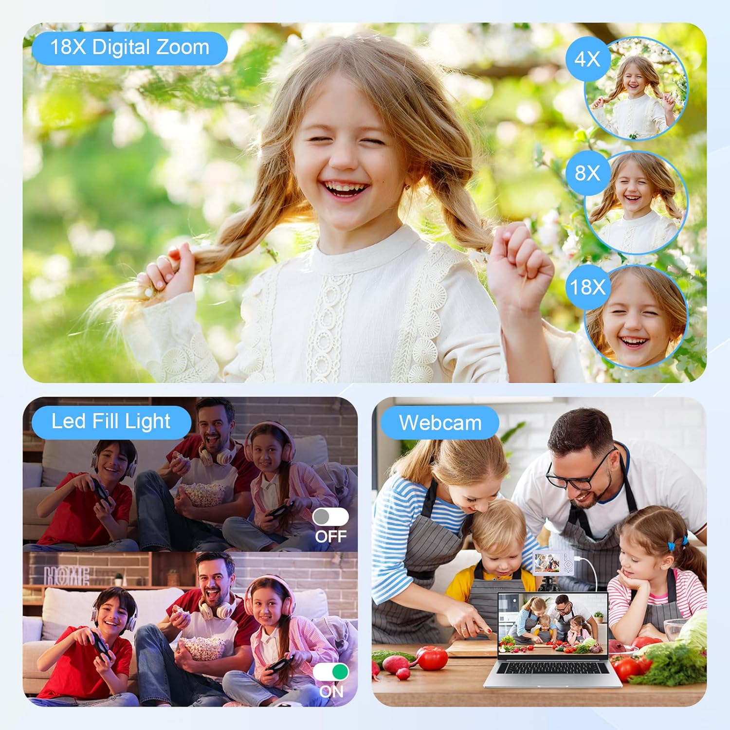 Thumbnail 2 de HERBYD Fotocamera digitale 4K 48MP UHD con schermo LCD 2,83”, zoom digitale 18x e scheda SD da 32GB (nero) per vlogging