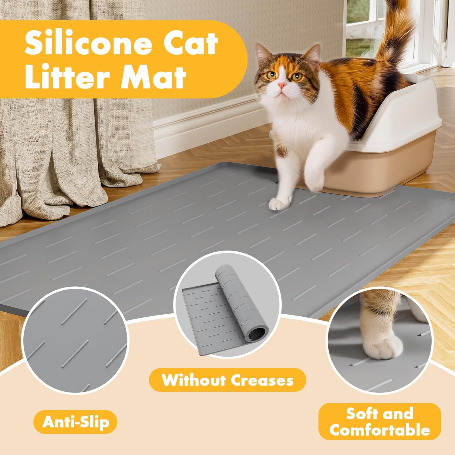 Thumbnail 3 de Pieviev Cat Litter Mat 86 x 56 cm: Silicone Litter Tray Mat for Easy Cleaning and Cat Comfort